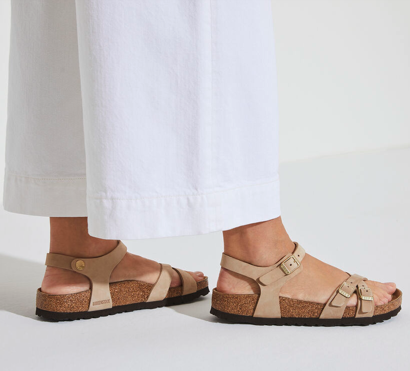 Birkenstock sandal highlighting replaceable cork footbeds and durable construction, promoting sustainable fashion through repairable design elements ideal for eco-conscious wearers.